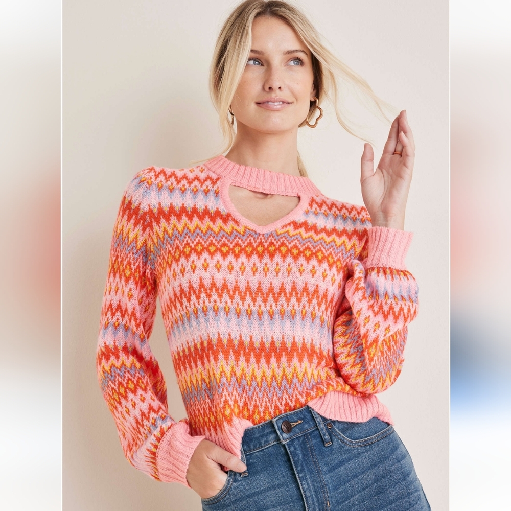 VENUS FAIR ISLE MOCK NECK SWEATER